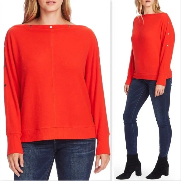 NWT Vince Camuto Snap Trim Dolman Sleeve Sweater Plus Size 1X Red - Picture 1 of 8